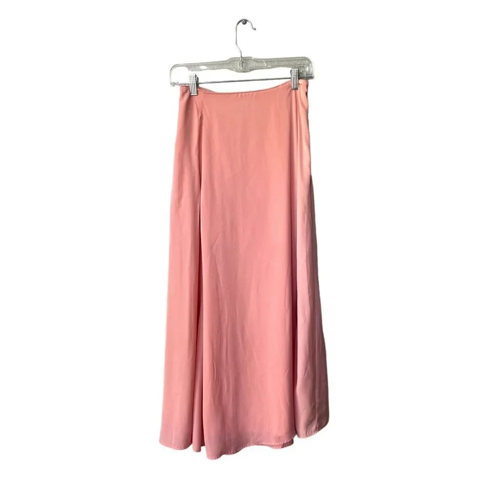 Abercrombie & Fitch Maxi Pleated Long Slit SzS Pink Coral High Waisted Skirt - Picture 2 of 11